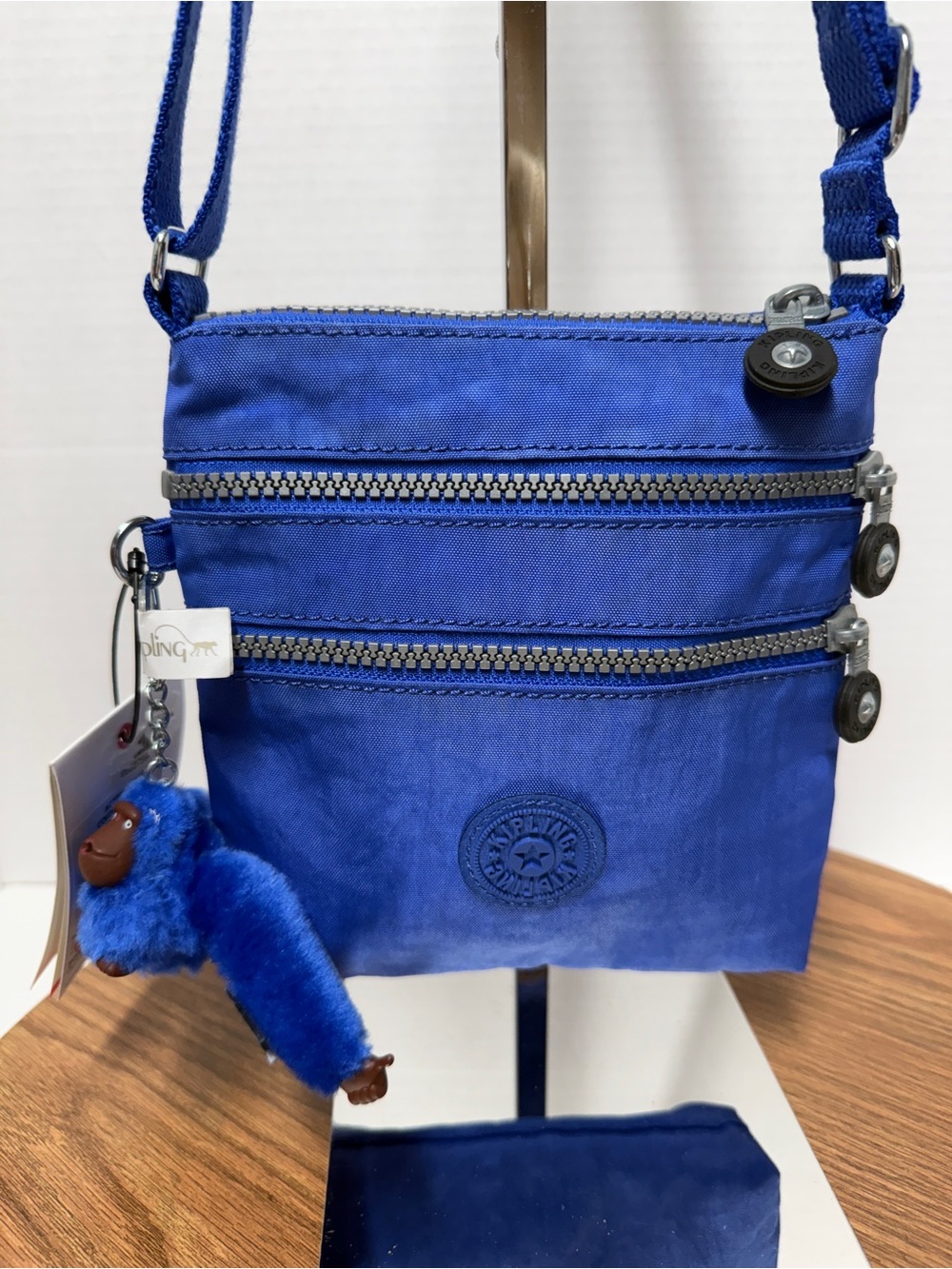 Kipling Glacierblu Alvar Nylon Crossbody Adjustable Strap Monkey Keychain NWT